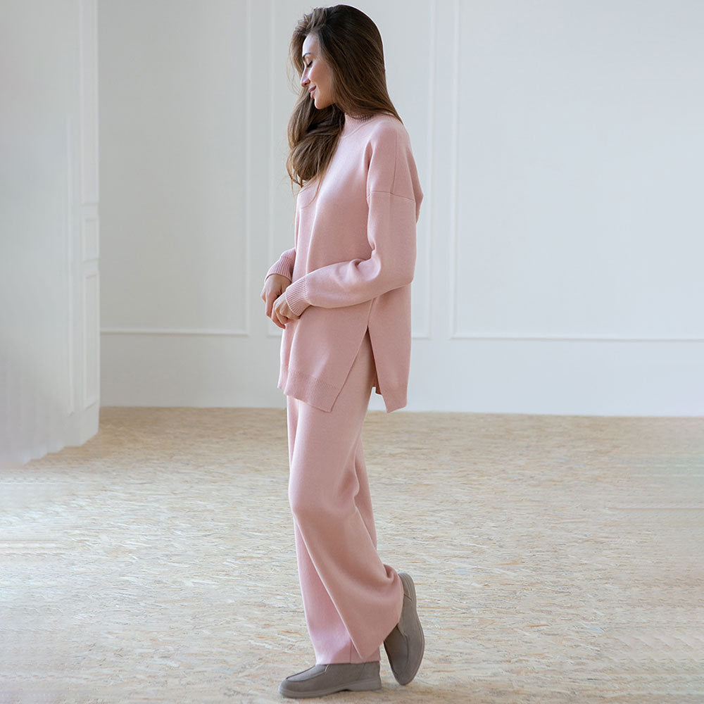 Casual Women High Neck Sweaters and Pants Two Pieces Sets