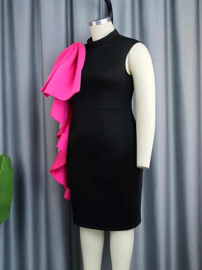 Designed Contrast Color Ruffled Evening Party Dresses