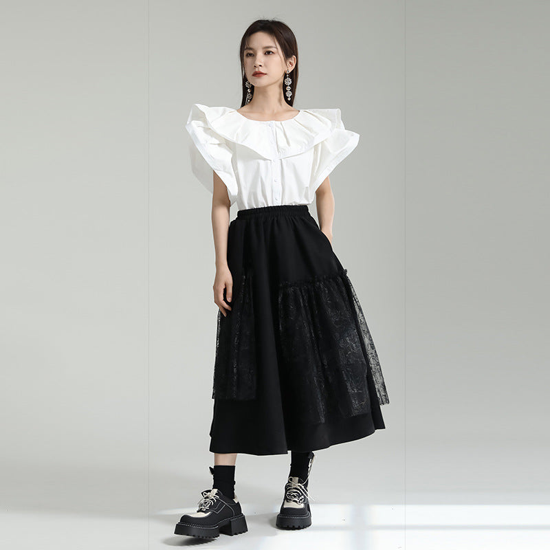 Designed Ruffled Short Sleeves Shirts