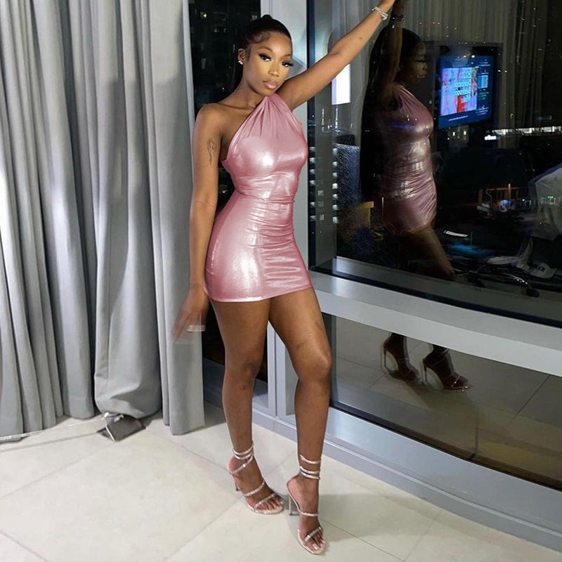 Sexy One Shoulder Sleeveless Sheath Mini Dresses