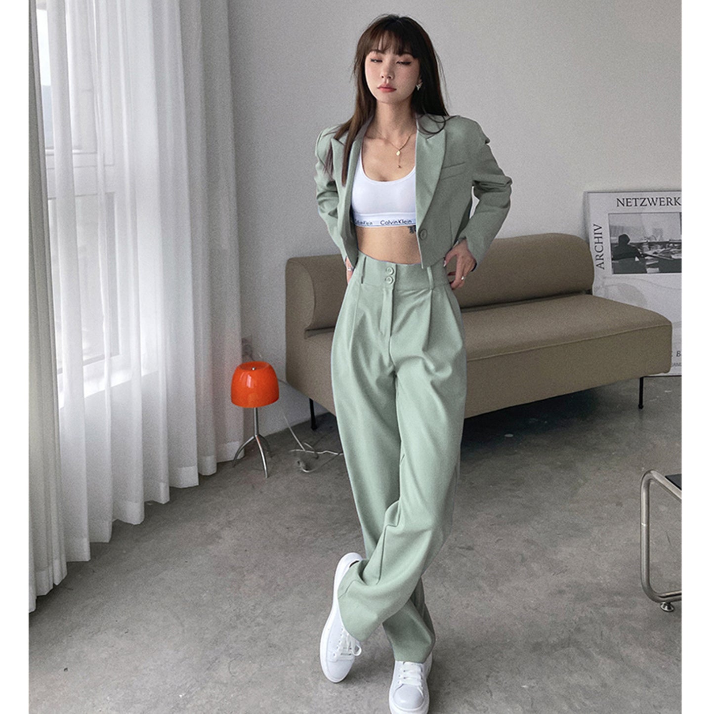 Fashion Short Blazers & High Waist Pants Suits
