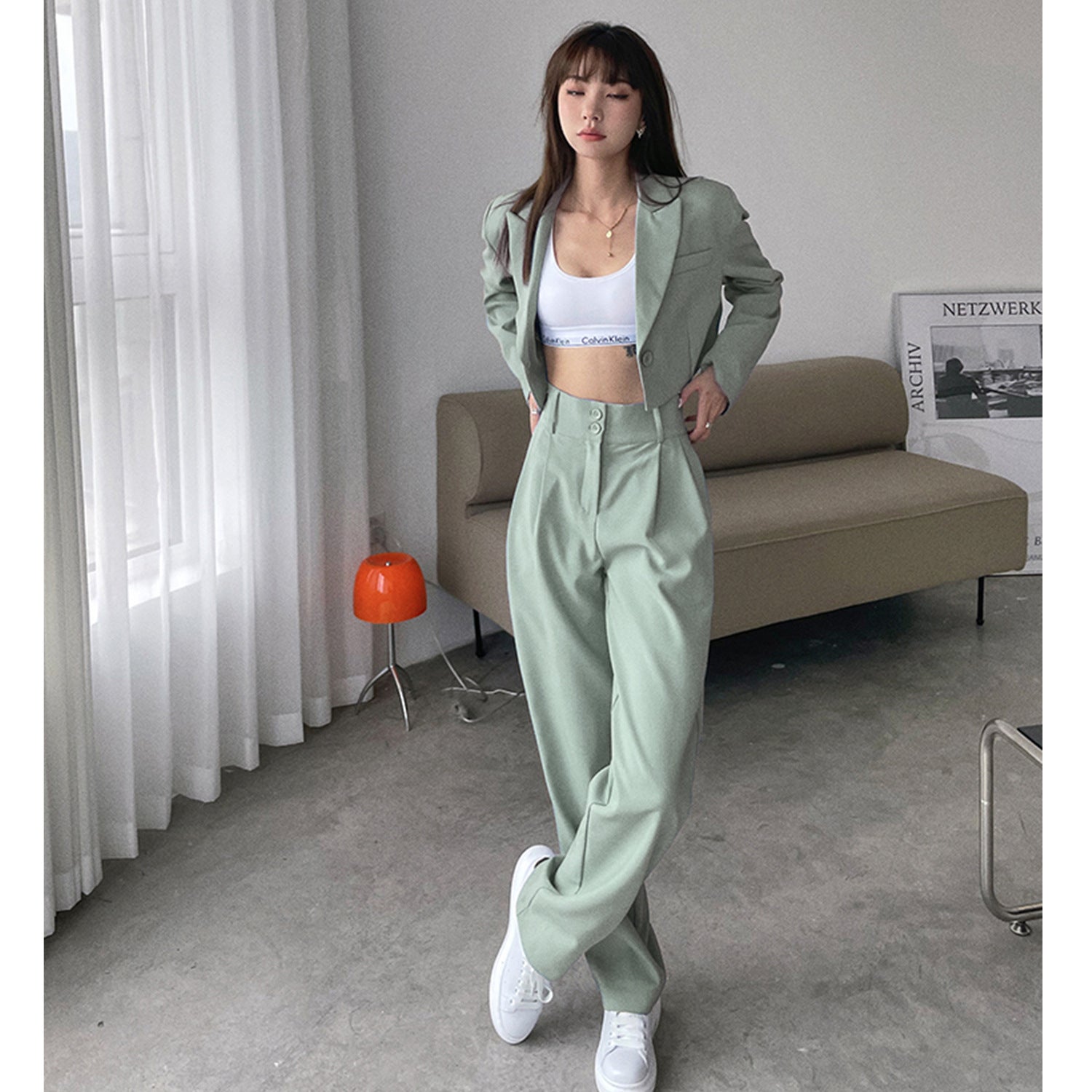 Fashion Short Blazers & High Waist Pants Suits