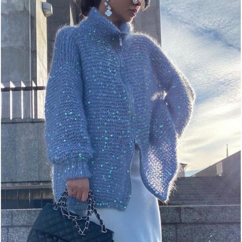 Fashion Sequined V Neck Sweaters for Women