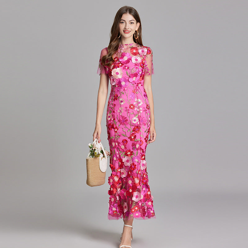 Designed 3d Flowers Embroidery Mermaid Sheath Dresses