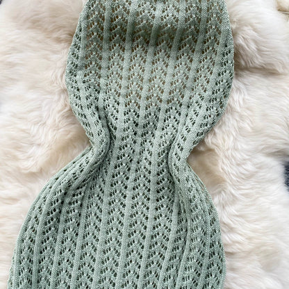 Designed Halter Sleeveless Knitted Sheath Holiday Dresses