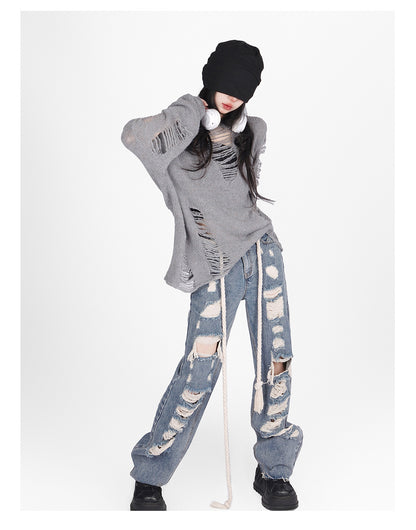 Casual Broken Holes Long Sleeves Knitted Sweaters