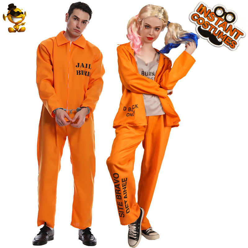 Halloween Couple Orange Prisoner Cosplay Costumes Jumpsuits