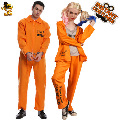 Halloween Couple Orange Prisoner Cosplay Costumes Jumpsuits