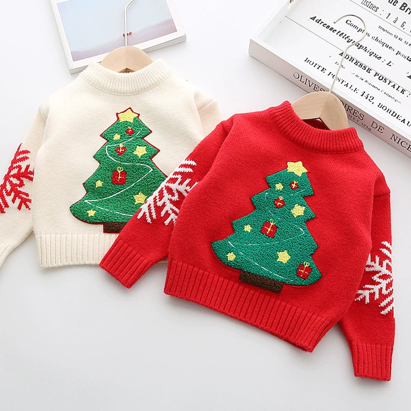 Christmas Tree Design Pullover Sweaters for Kids