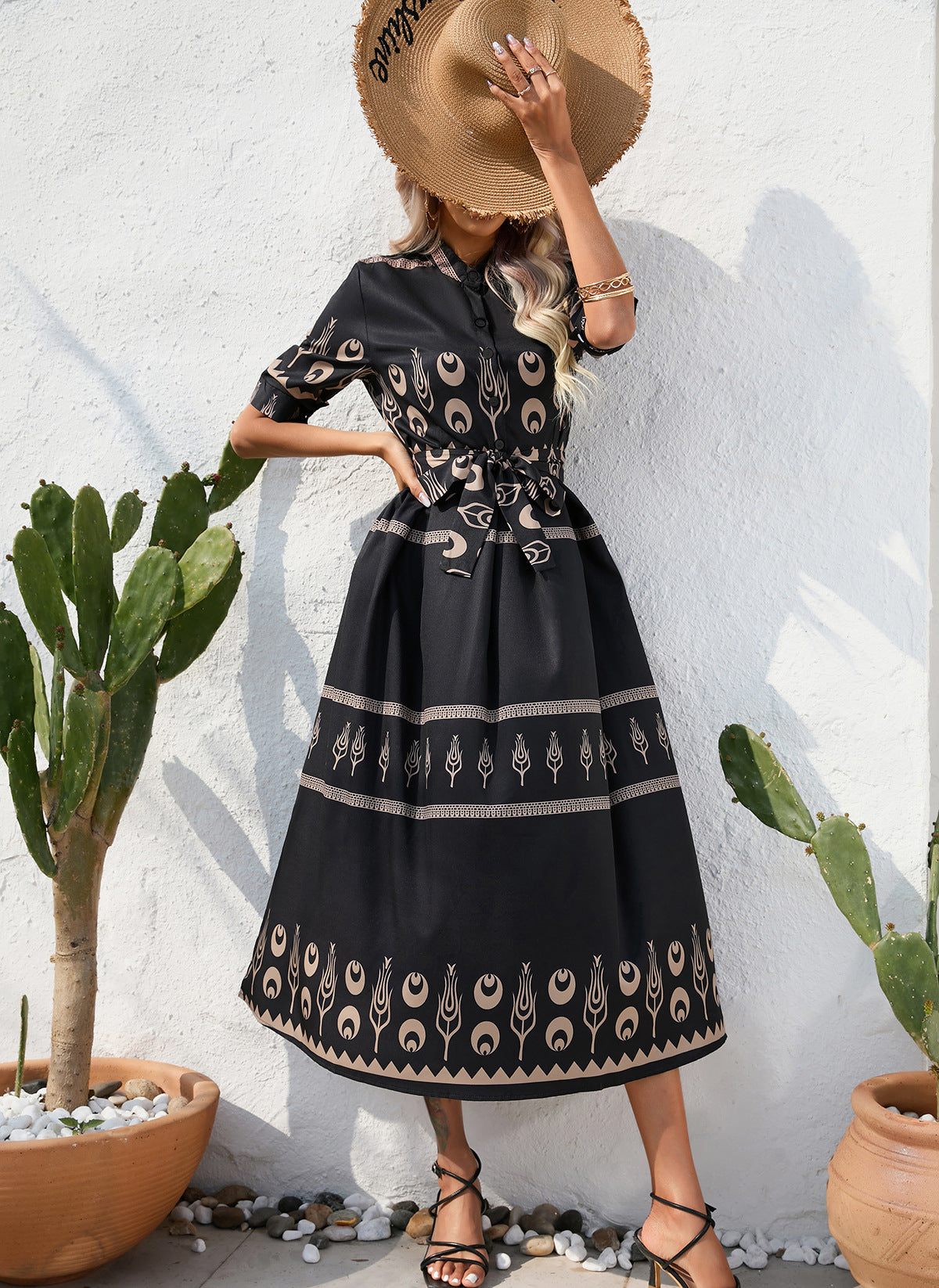 Vintage Summer Half Sleeves Women Midi Dresses