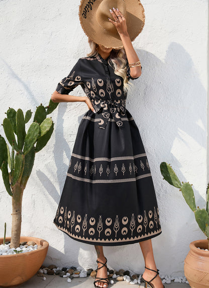 Vintage Summer Half Sleeves Women Midi Dresses