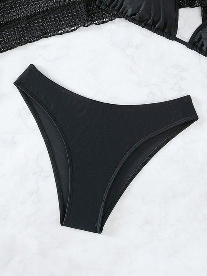 Casual 3pcs Black Bikini Swimsuits