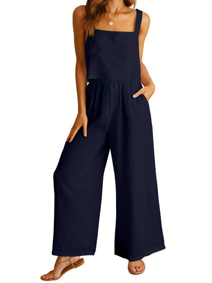 Women's  2-piece Set Square Collar Sleeveless Sling Vest Wide Leg Trousers