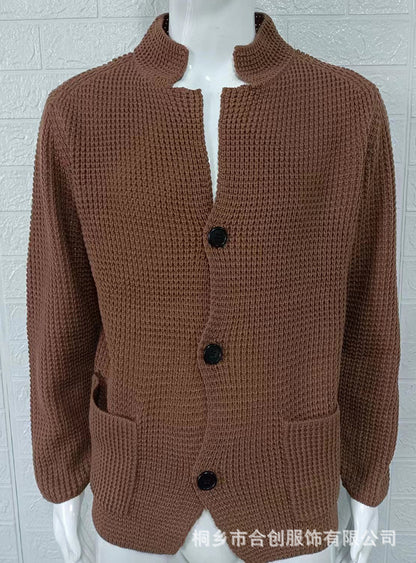Casual Stand Collar Plus Sizes Knitted Cardigan Sweaters for Men