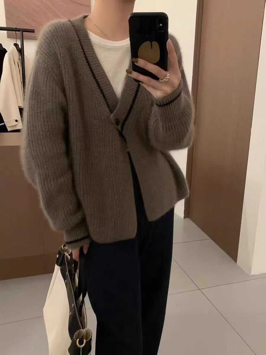 Casual V Neck Knitted One Button Sweater Cardigans