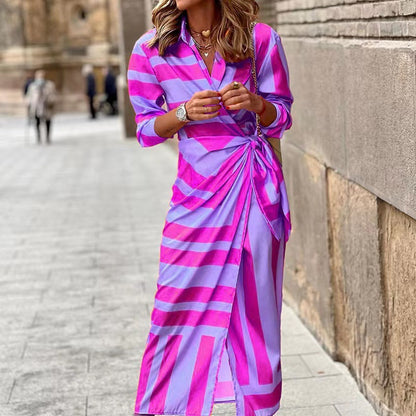 Fashion Striped Long Sleeves Shirt Dresses