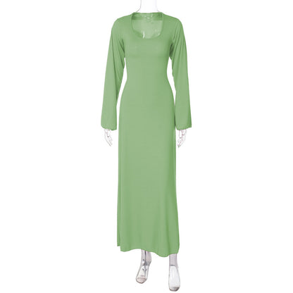 Sexy U Neck Back Lace Up Long Sleeves Dresses