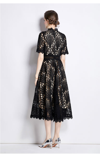 Elegant Round Neck Summer Midi Length Lace Dresses