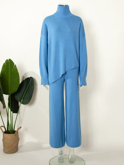 Casual Irregular Pullover Sweaters and Wide Legs Pants Outfits Sets