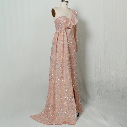 Sexy Sequined One Shoulder Long Party Dresses