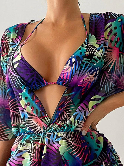 Sexy Net Drawstring 3pcs Women Swimsuits
