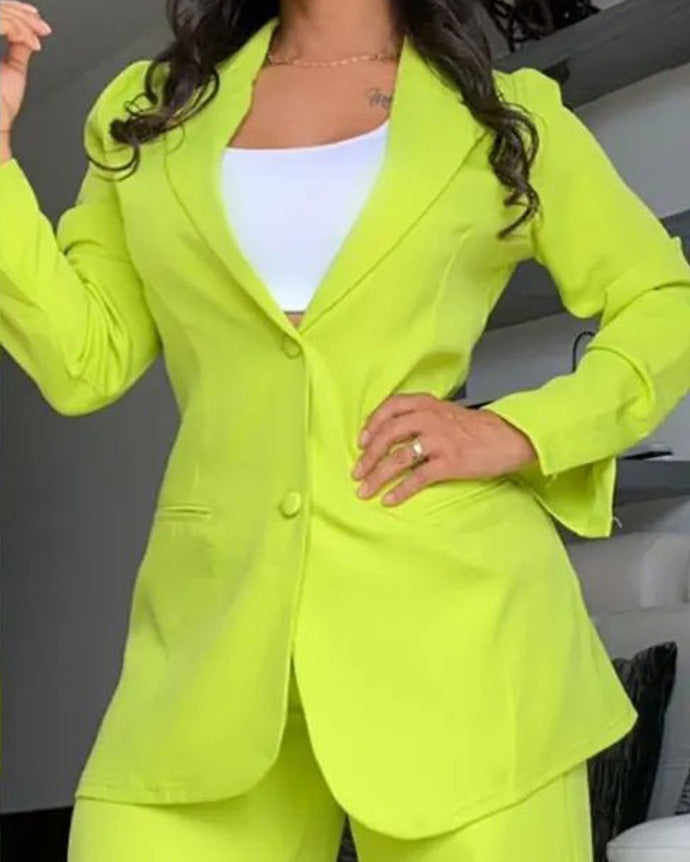 Fashion Women Blazers & Straight Pants Two Pieces Suits