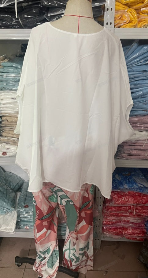 Summer V Neck Long Sleeves Shirts & Wide Leg Pants