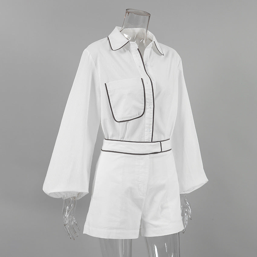 Fashion Cotton Linen Long Sleeves Shirts & Shorts