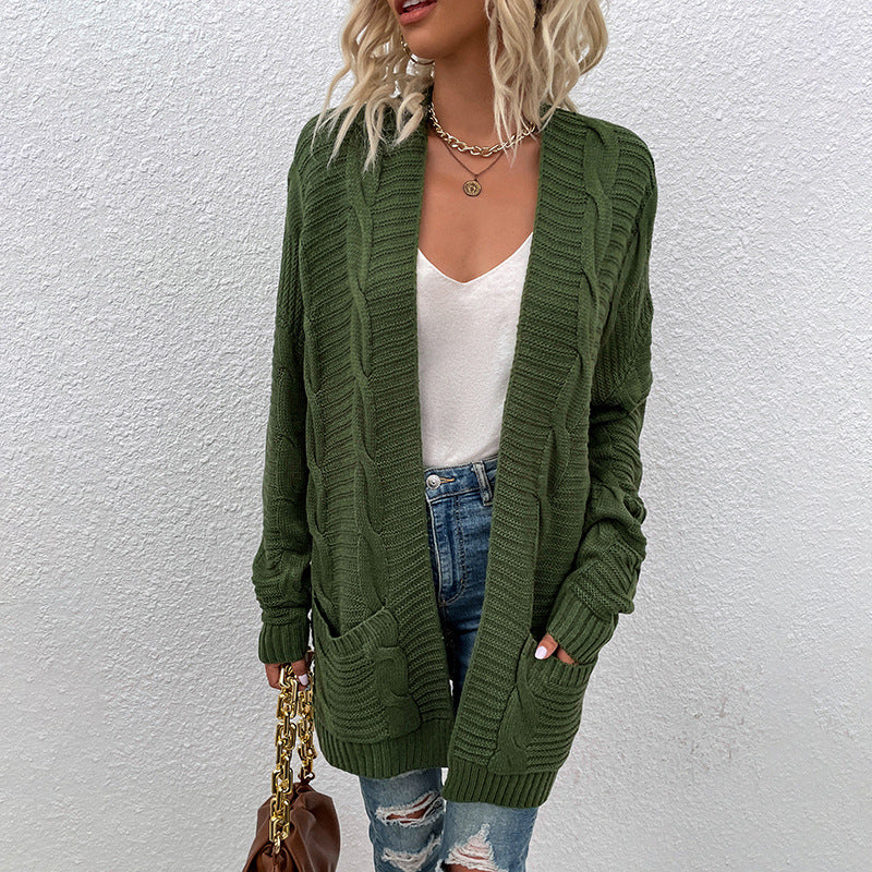 Fashion Twist Design Knitted Long Cardigan Sweaters