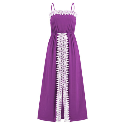 Elegant Lace Trim Summer Long Dresses