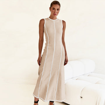 Designed Vintage Knitted Sleeveless Long Dresses