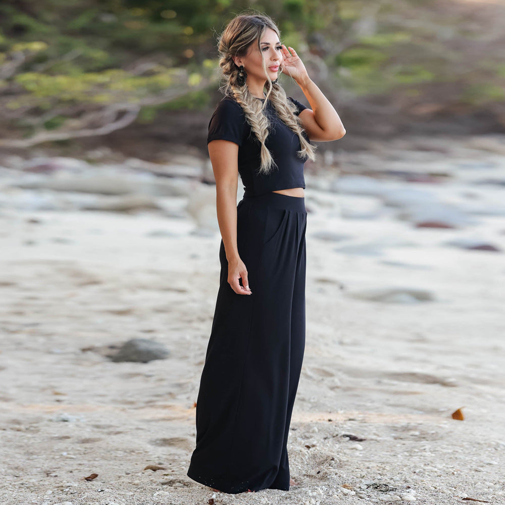 Casual Summer Short Sleeves Shirts & Wide Legs Pants for Women