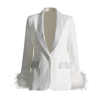 Luxury Designed Feather Blazer Coat for Women