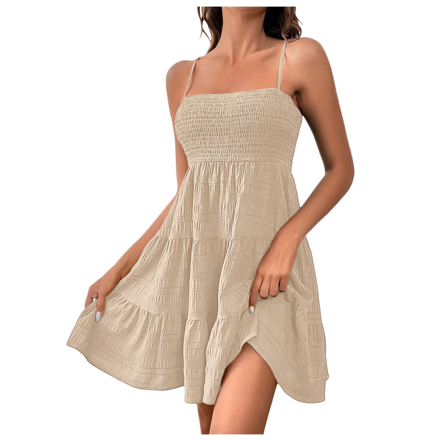Summer Spaghetti Straps Suspender Solid Color Versatile Daily Dresses