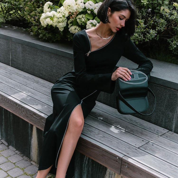 Sexy Designed Zipper Black Sheath Dresses