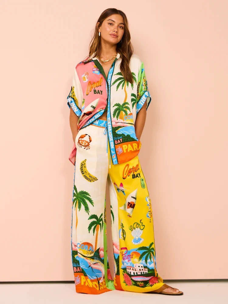 Fashion Personalized Printing Short-sleeved Color Matching Holiday Leisure Tether Set