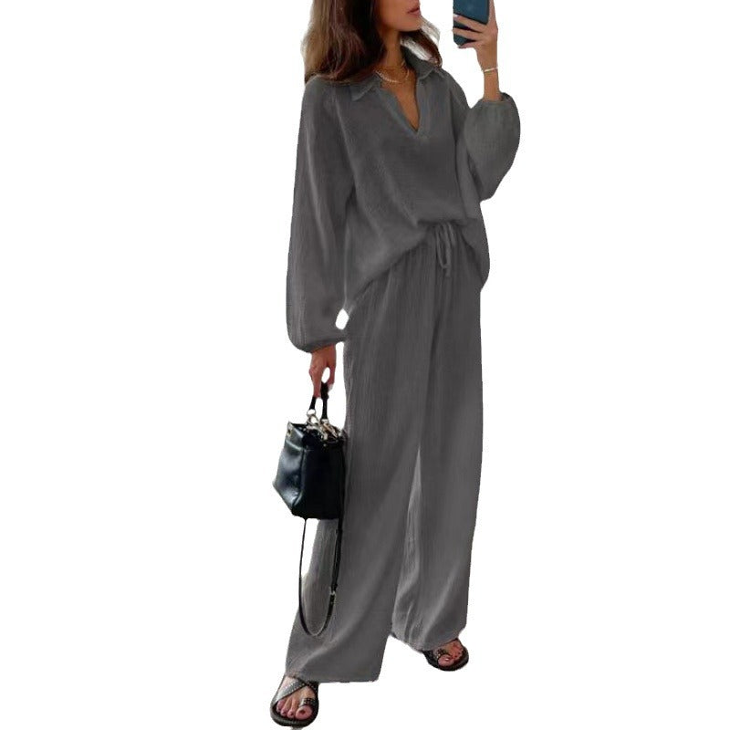 Trendy Women's Linen Two Piece Set with Long Sleeves for Stylish Casual Looks