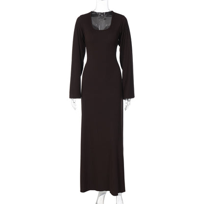 Sexy U Neck Back Lace Up Long Sleeves Dresses
