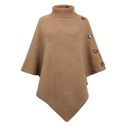 Casual High Neck Knitted Cloak Coats for Women