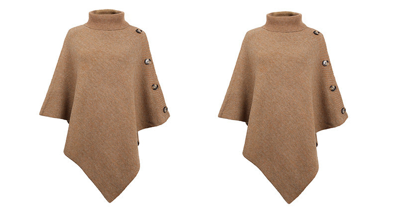 Casual High Neck Knitted Cloak Coats for Women
