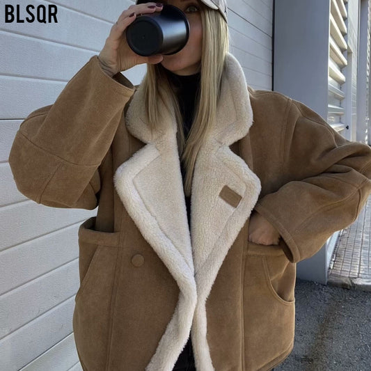 Vintage Winter Lamb Wool Outerwear for Women