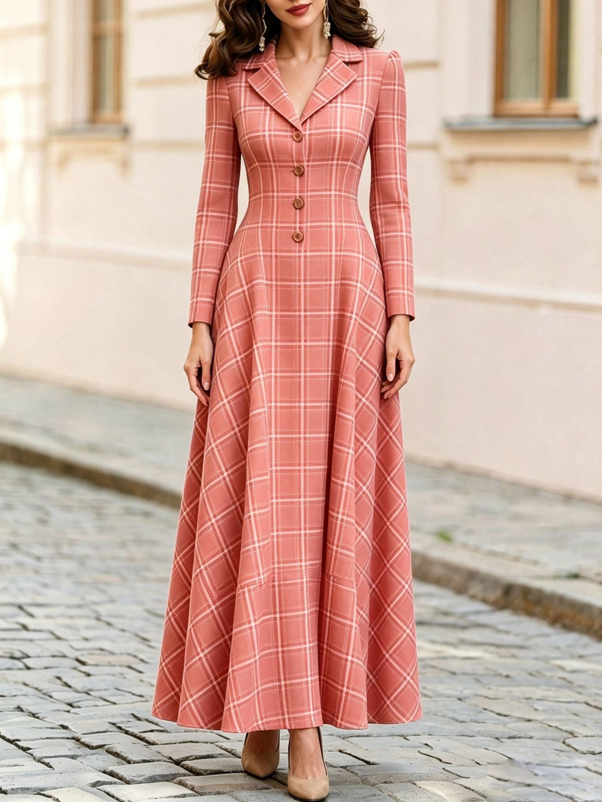 Women's Autumn & Winter Elegant French Plaid Button-Front Blazer Dress