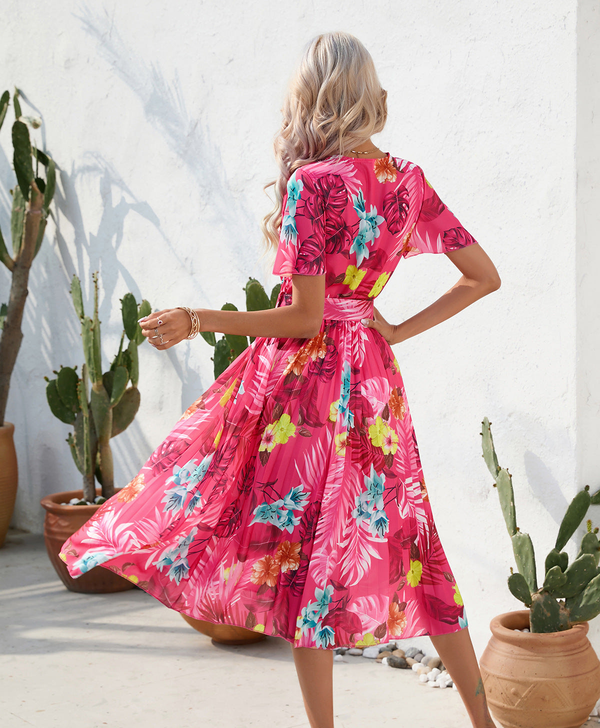 Summer Floral Print Short Sleeves Midi Dresses
