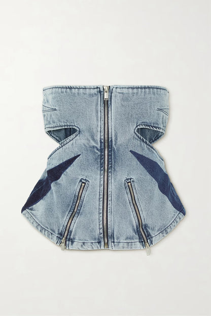 Designed Denim Strapless Tops and Jeans