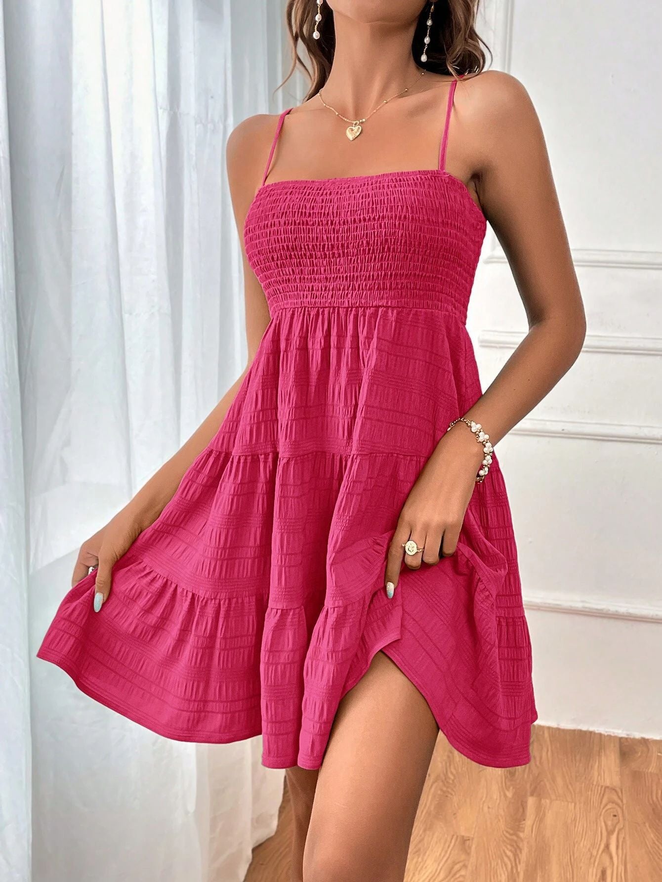 Summer Spaghetti Straps Suspender Solid Color Versatile Daily Dresses