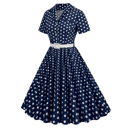 Vintage Turnover Collar Short Sleeves Dresses