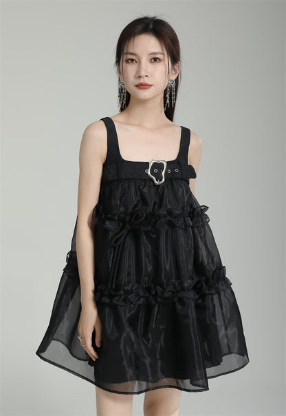 Designed Spaghetti Straps Black Short Dresses