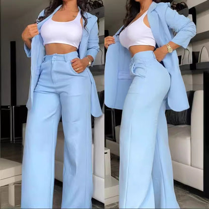Fashion Women Blazers & Straight Pants Two Pieces Suits