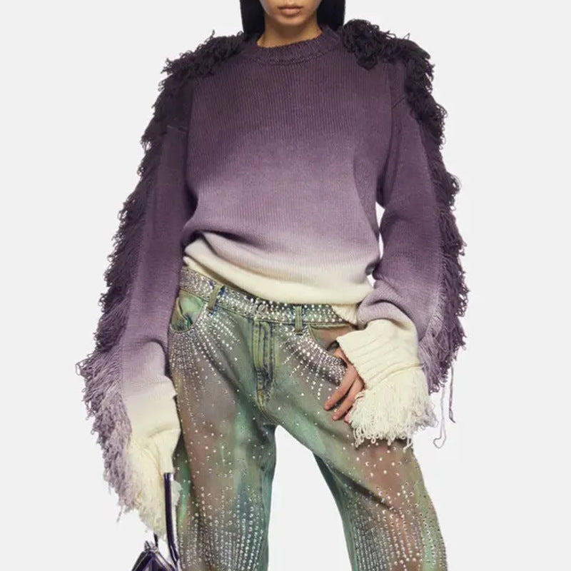 Designed  Fashion Coloring Tassels Knitted Sweaters