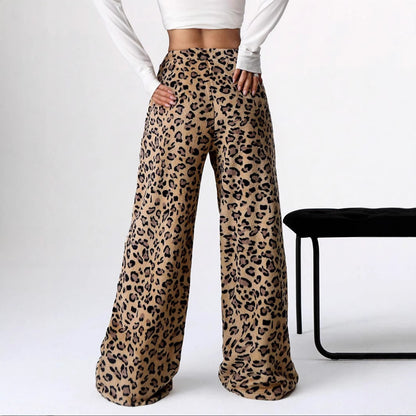 Casual Leopard Leopard Women Wide-leg Pants